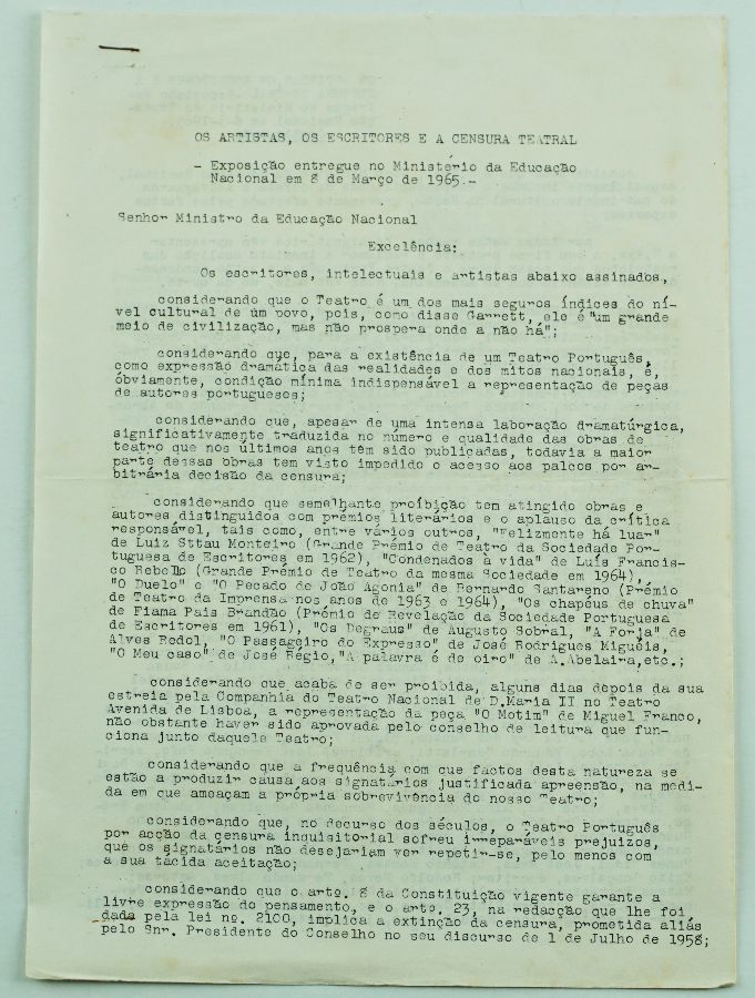Os artistas, Os Escritores e a Censura Teatral (1965)