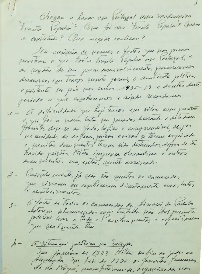 Manuscrito do dirigente comunista Francisco Miguel Duarte