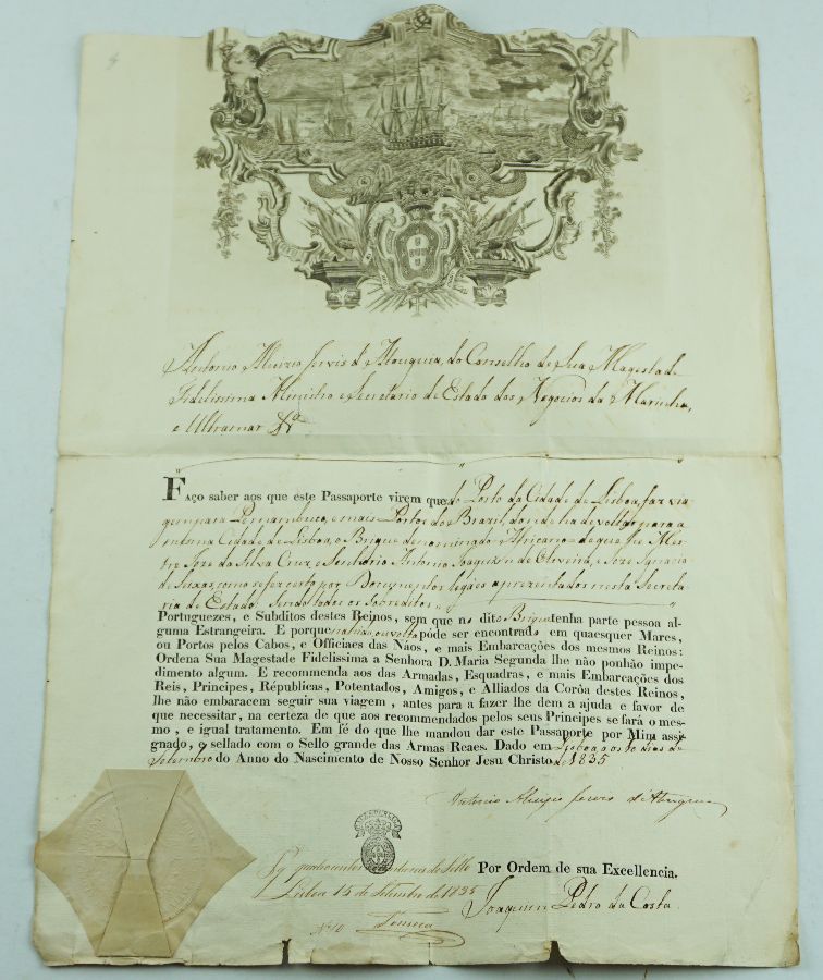 Passaporte. Armas de Portugal. 1835