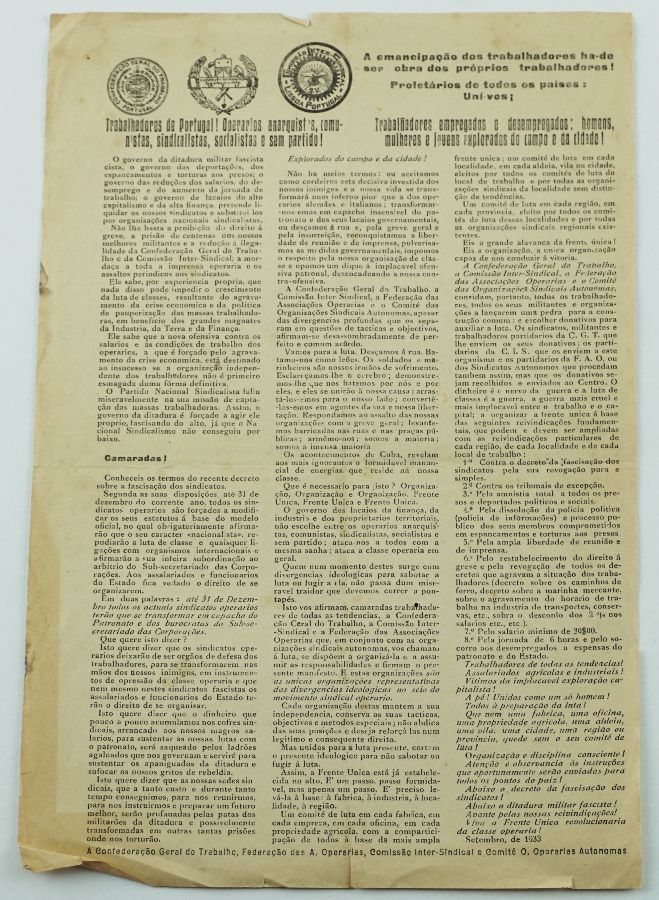 Manifesto sindical contra a Ditadura Militar (1933)