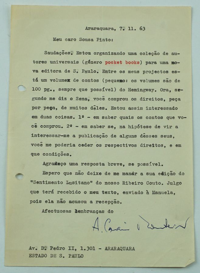 Manuscrito Adolfo Casais Monteiro