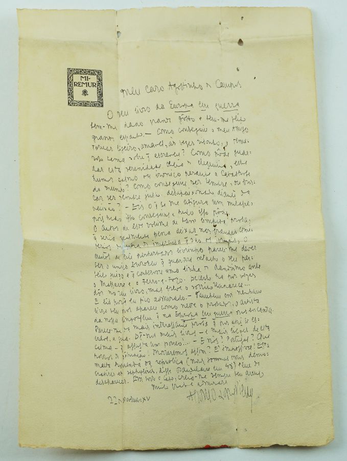AFONSO LOPES VIEIRA. CARTA. 1ªGUERRA.