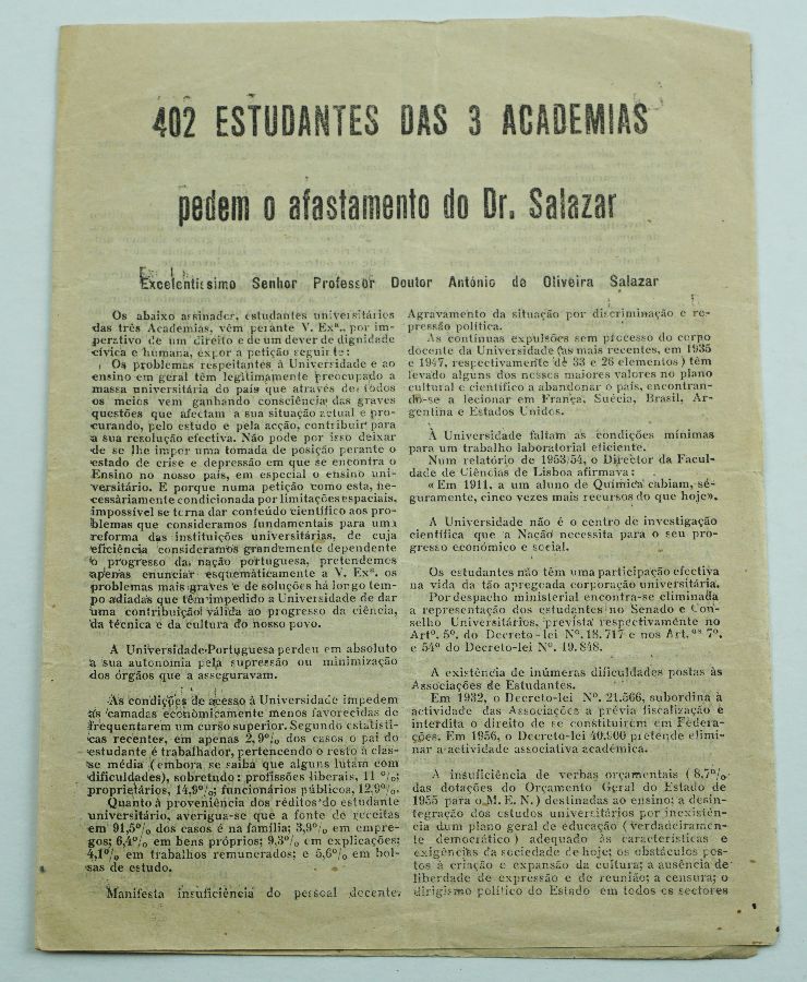 402 Estudantes universitários pedem a demissão de Salazar (1959)