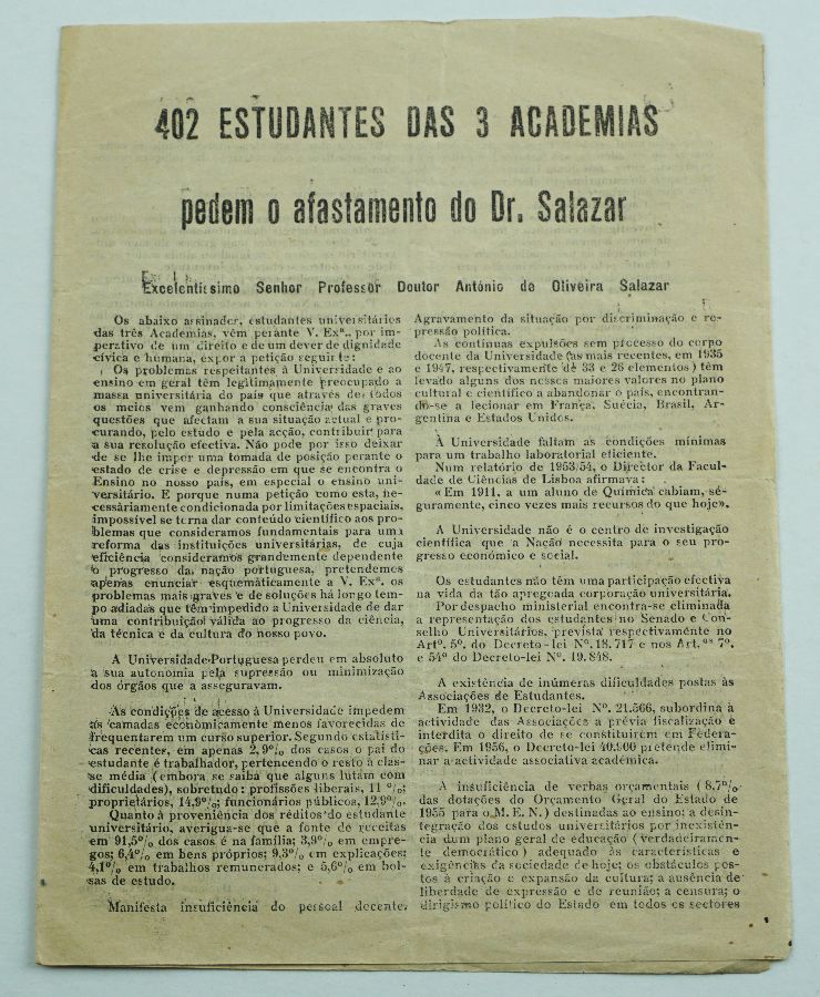 402 Estudantes universitários pedem a demissão de Salazar (1959)