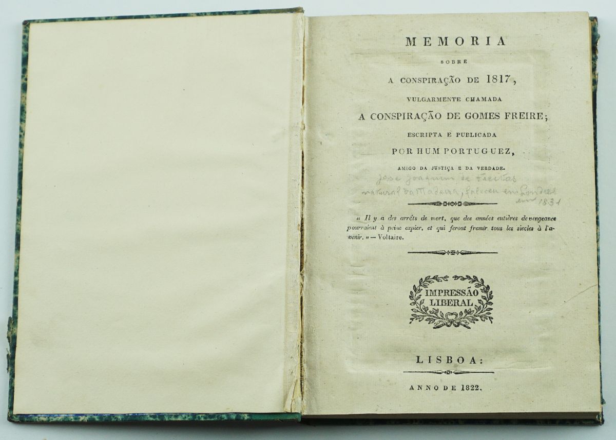 Rara obra sobre Gomes Freire de Andrade (1822)