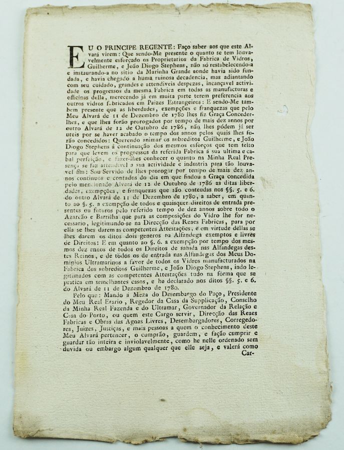 Fábrica de Vidros Marinha Grande, Séc. XVIII