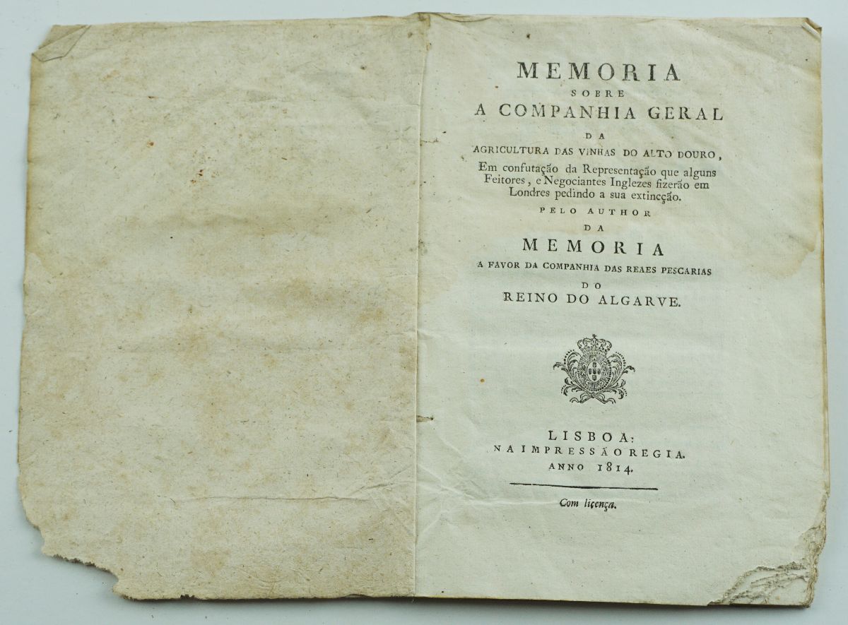 MEMÓRIA SOBRE A COMPANHIA DAS VINHAS DO ALTO DOURO.1814.