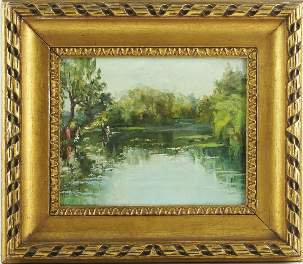 Paisagem com rio e lavadeiras