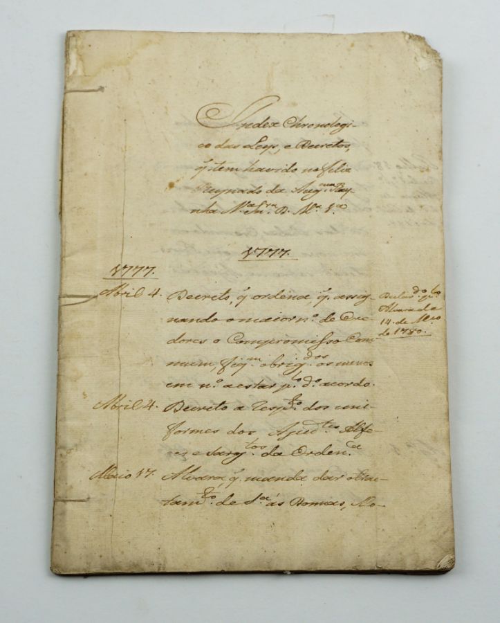 Index Chronologico das Leys e Decretos – manuscrito- 1777
