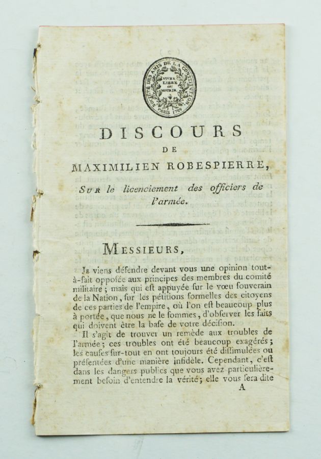 Robespierre – 1ª edição de um dos seus discursos (1791)
