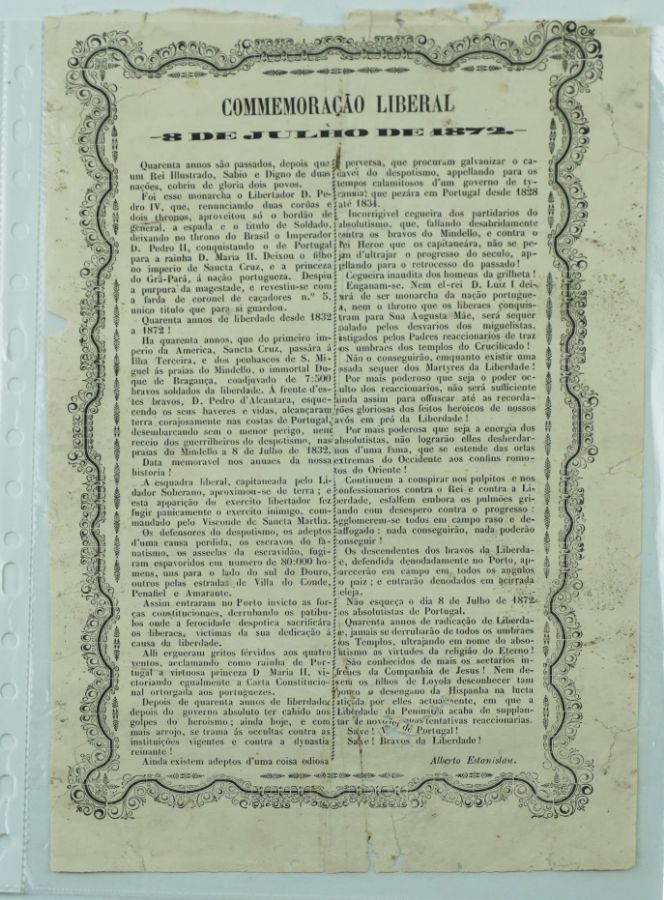 Rarissimo Manifesto Liberalista 1872