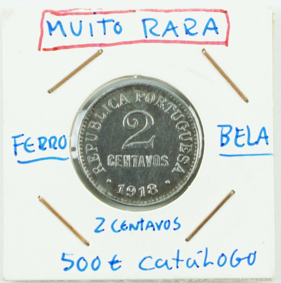 Moeda muito escassa de 2 centavos de 1918 em ferro