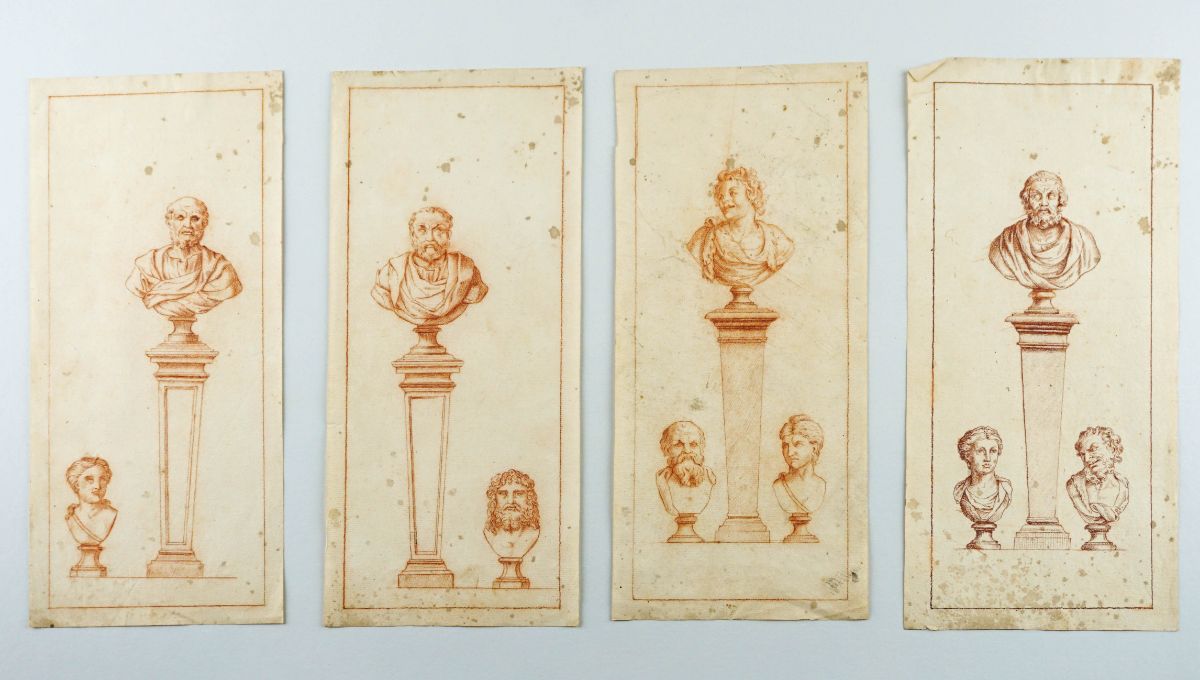 Conjunto desenhos de bustos evocativos da Antiguidade Clássica