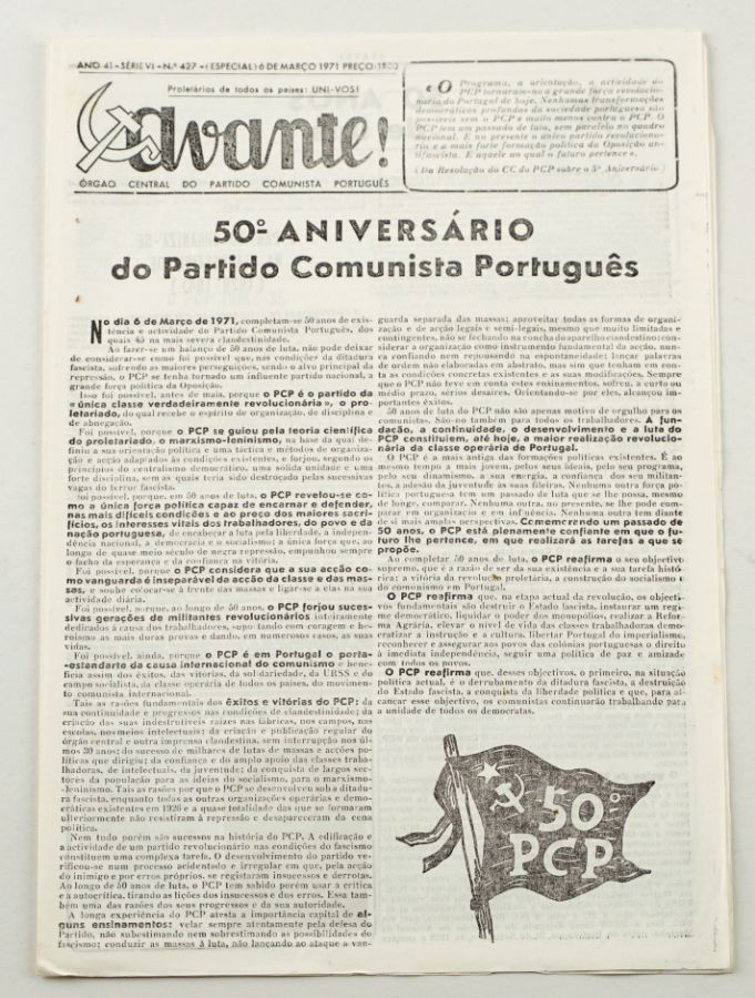 Avante! clandestino comemorativo dos 50 anos do PCP (1971)