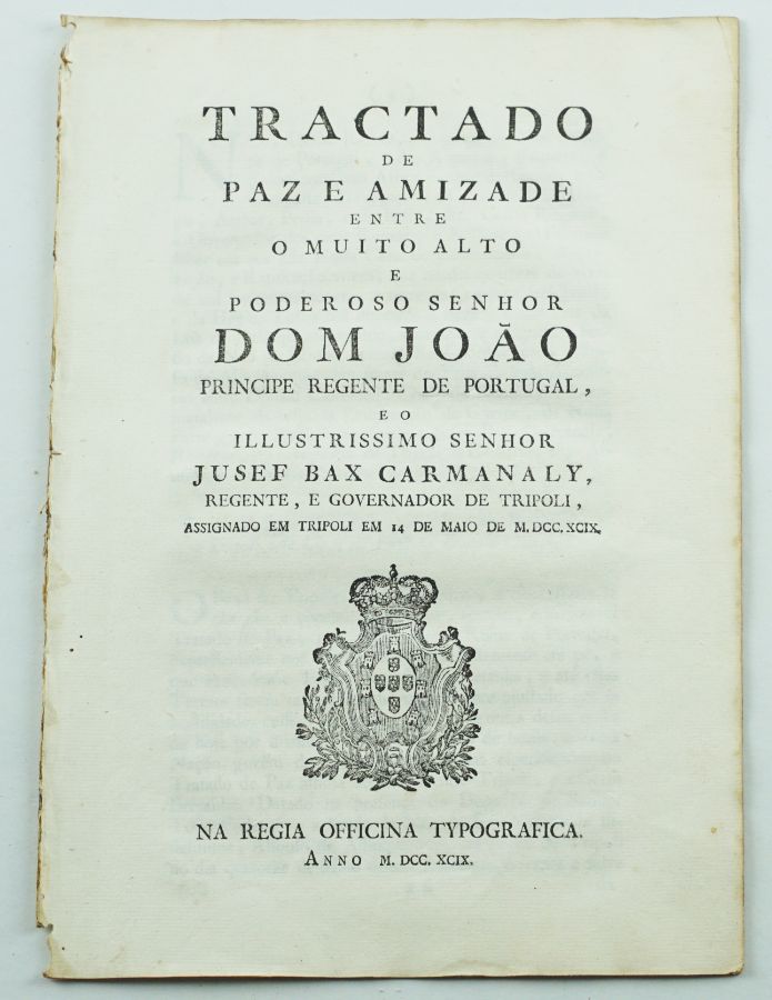 Tractado de Paz e Amizade Dom João Principe Regente - 1799