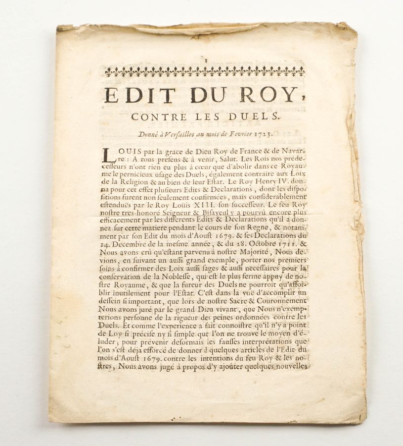 Edit du Roy Contre les Duels- 1723