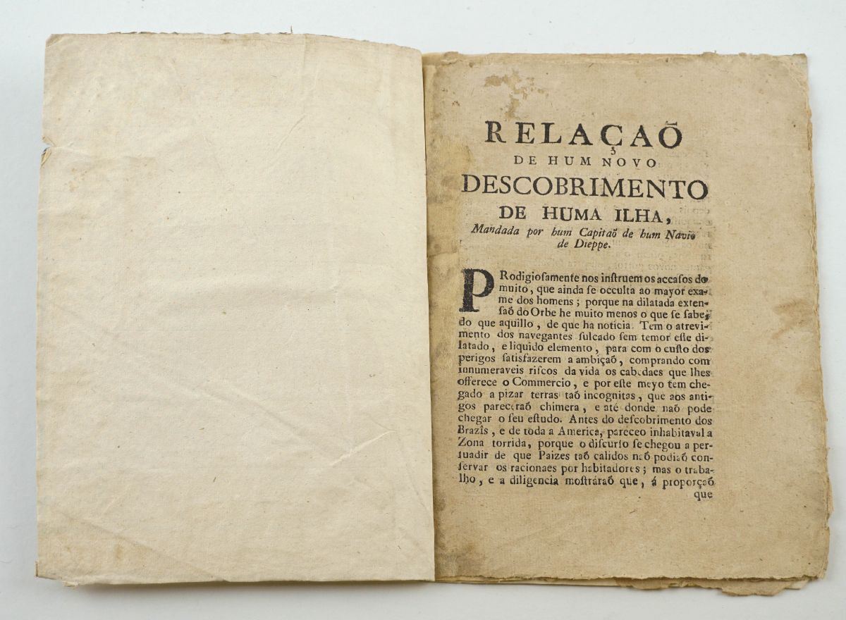 Raríssimo Folheto setecentista sobre a descoberta de uma ilha