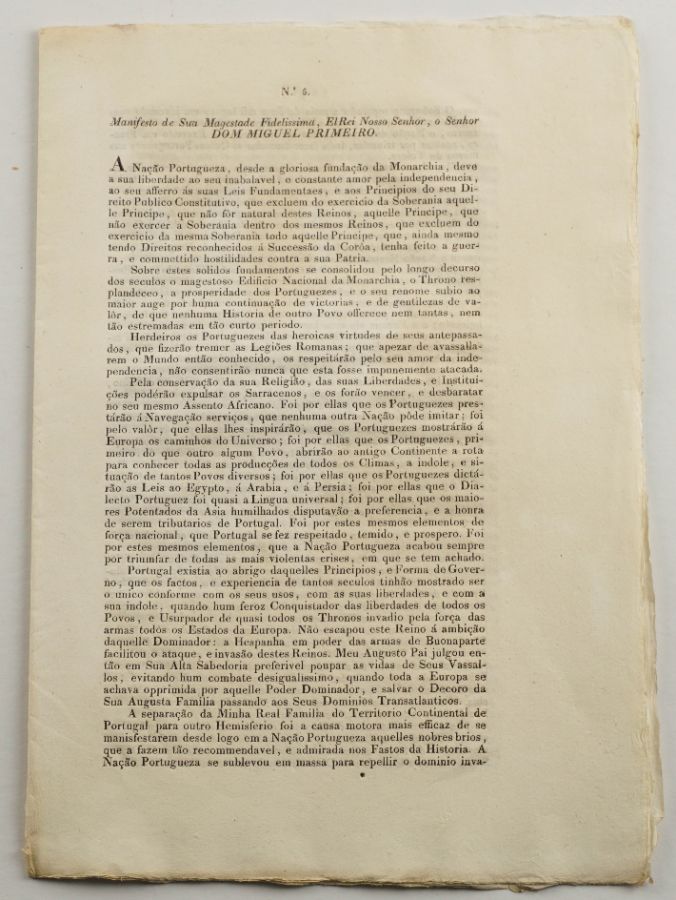 Manifesto de Sua Magestade Fidelissima El Rei Nosso Senhor, O Senhor DOM MIGUEL PRIMEIRO – 1830 – raríssima primeira edição