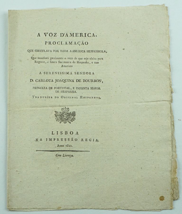 América, rara publicação da reivindicação da coroa – 1810