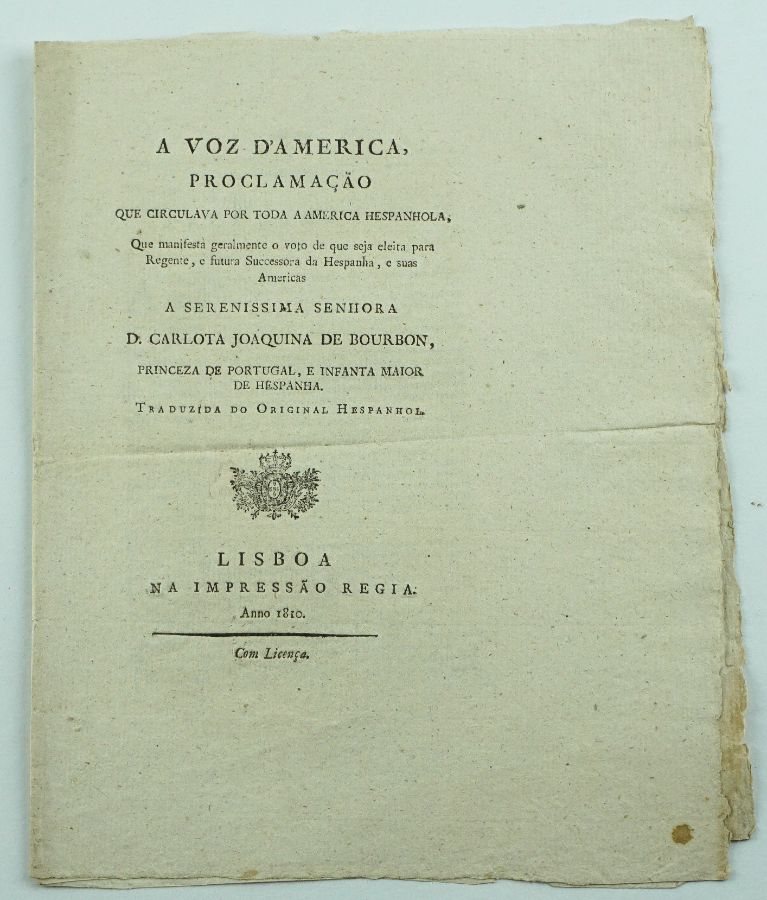 América, rara publicação da reivindicação da coroa – 1810