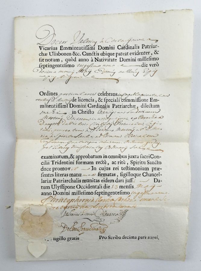 Instrumento de legitmação Papa Clemente XII e instrumentos de ordenação – 1732/ 1739