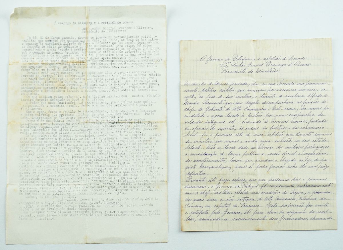 Importante manuscrito da “Rebelião de Loanda em 1930”