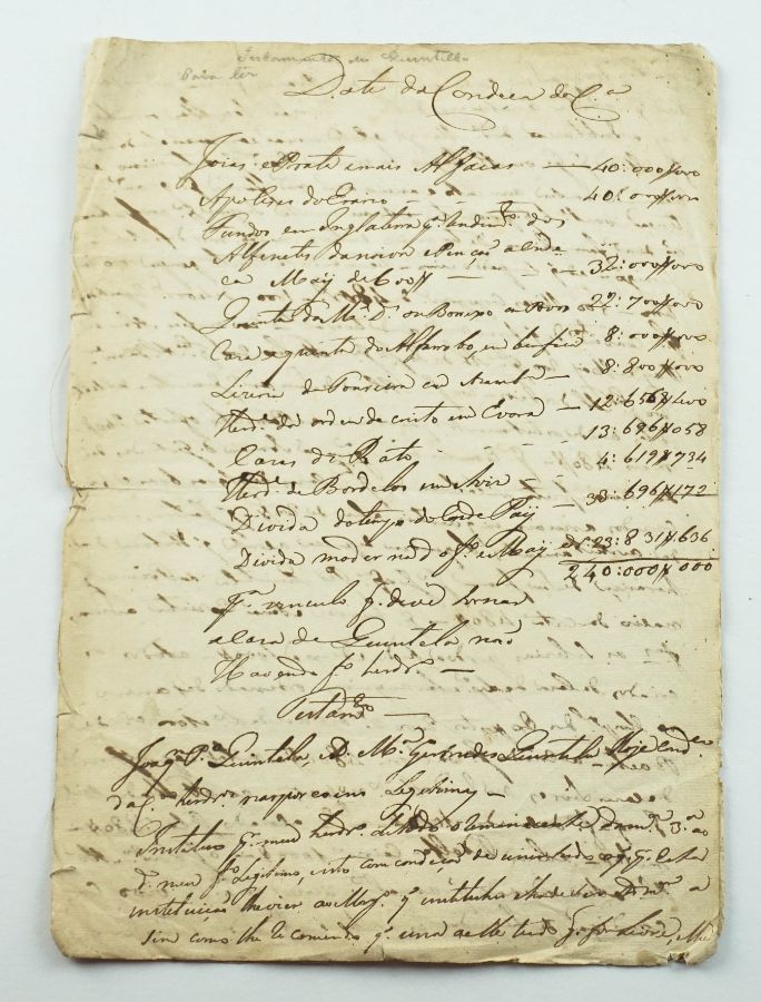 Dote de D. Maria Gertrudes Quintela, condessa da Cunha - séc XIX