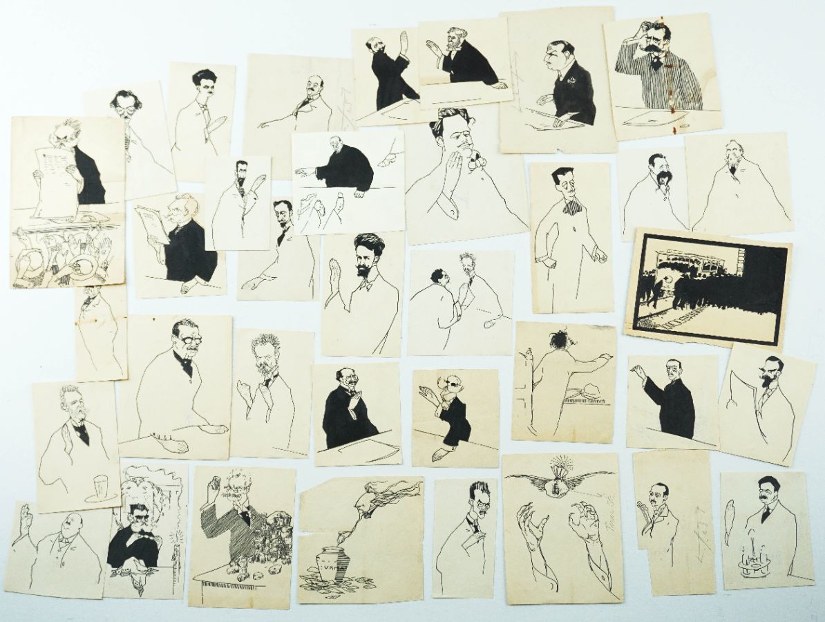 Caricaturas originais de Correia Dias para o livro A Forja da Lei (1915)