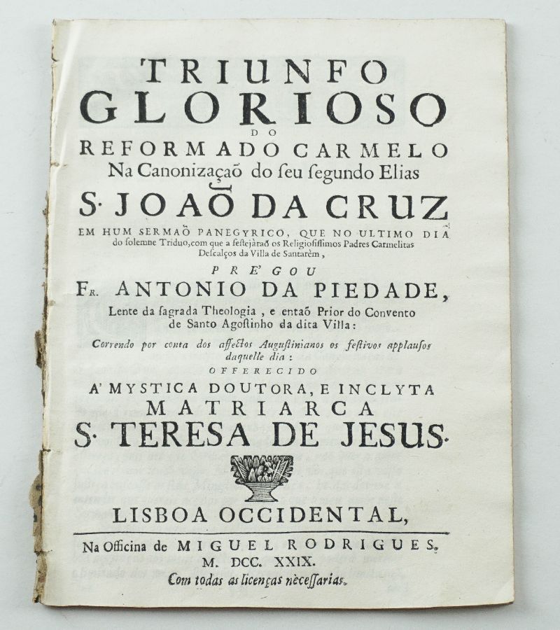 Triunfo Glorioso do Reformado Carmelo na Canonização do Feu Segundo Elias