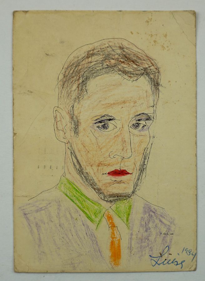 Mário Cesariny . auto retrato (desenho) e manuscrito