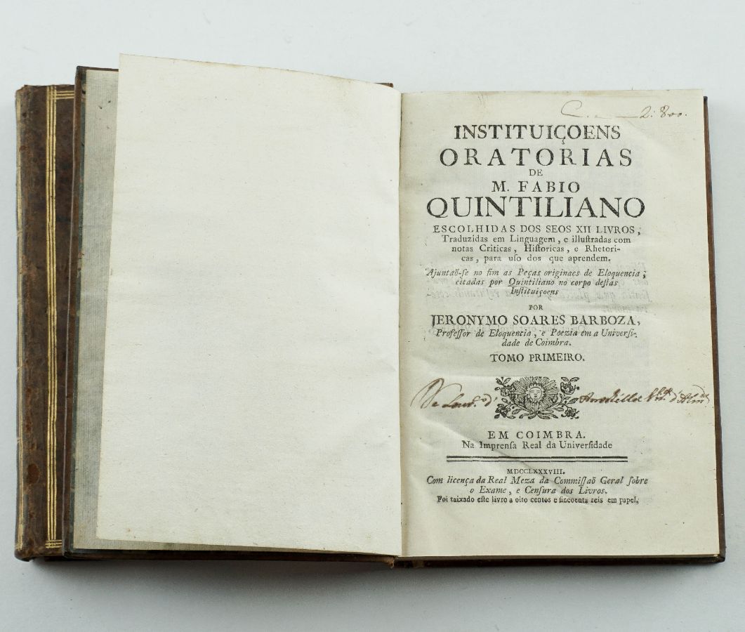 Instituições Oratorias de M. Fabio Quintiliano escolhidas dos seus XII livros – 1788