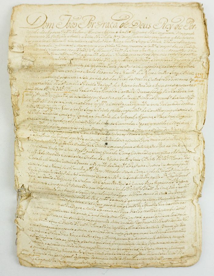 Manuscrito em papel, 11 fólios cosidos