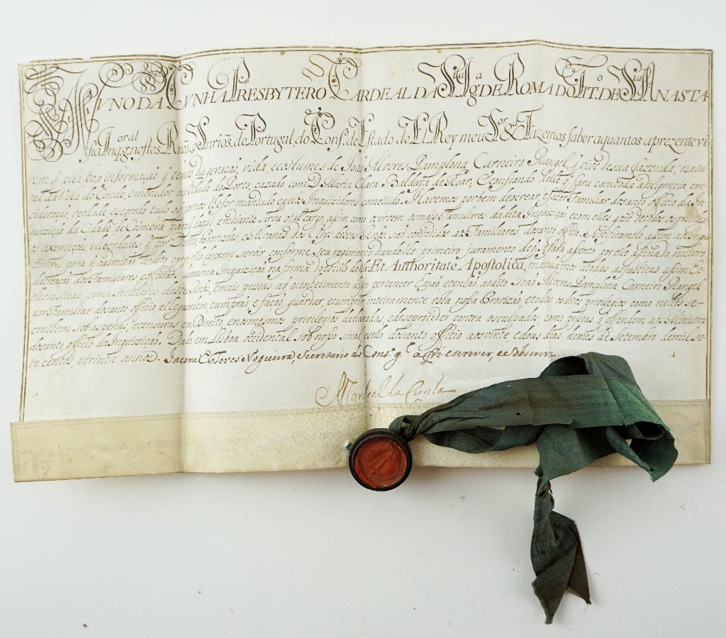Manuscrito sobre pergaminho, selo pendente de cera e fitilho 1f. 360x240mm