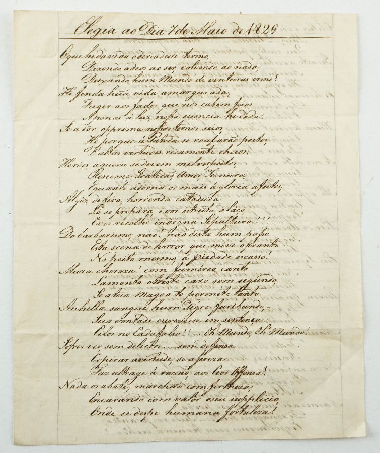 Manuscrito , Elegia ao Dia 7 de Maio de 1829, um bifólio.