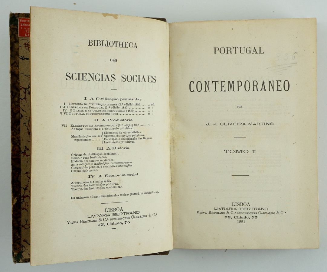 1ª edição de Portugal Contemporâneo, de Oliveira Martins