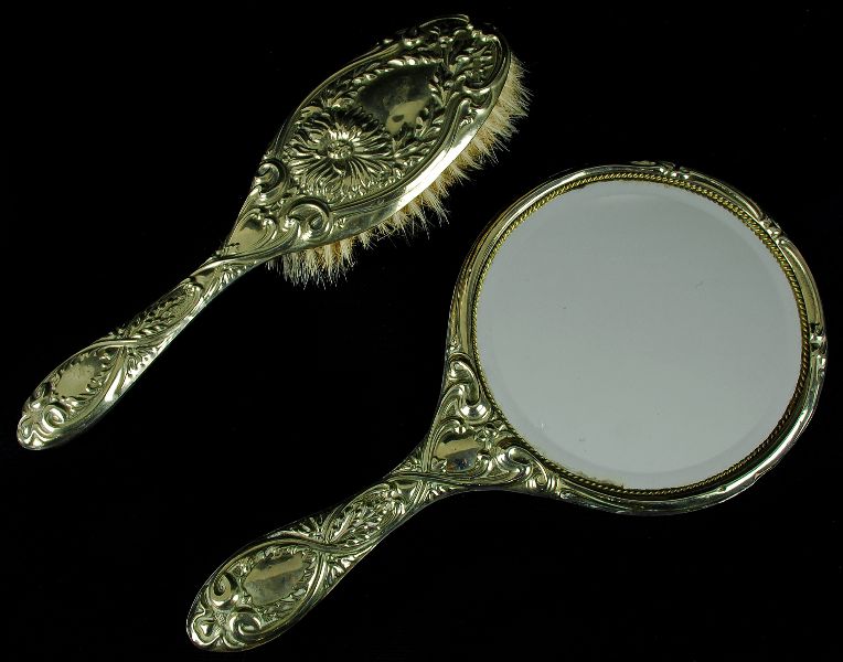 Espelho e Escova de Toucador Art Nova