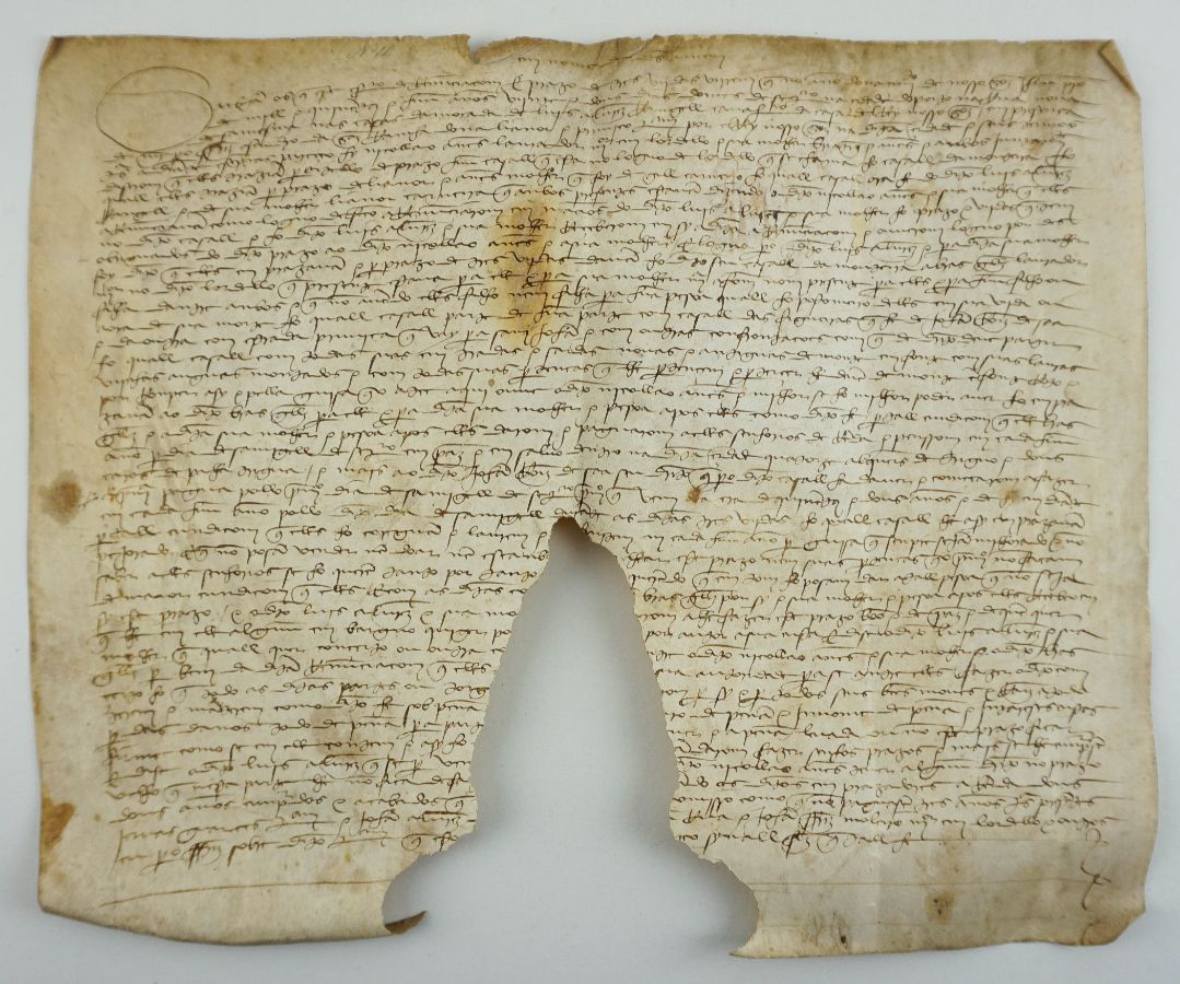 Manuscrito sob/ pergaminho, assinado, fragmento