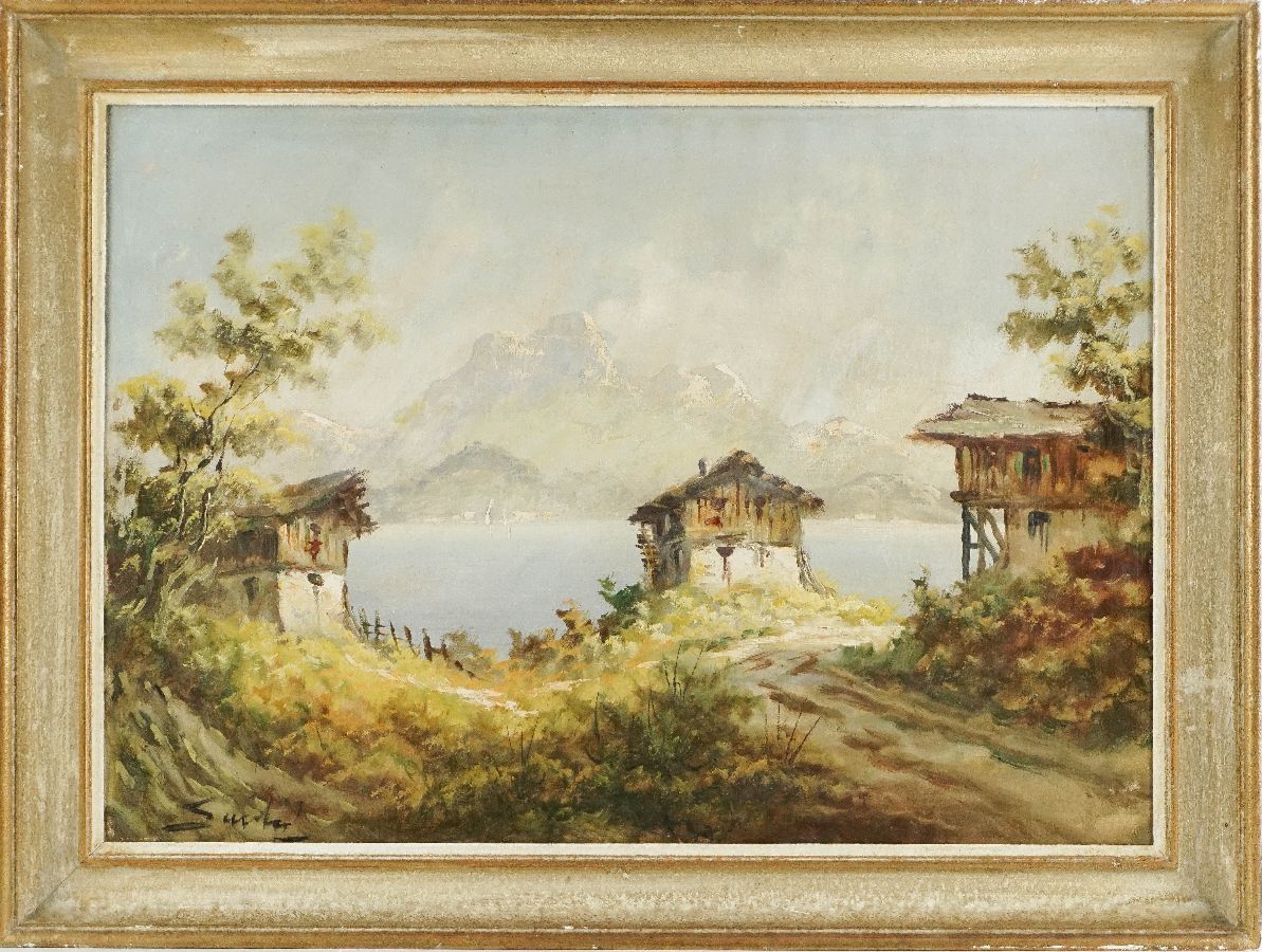 Paisagem com lago e montanha