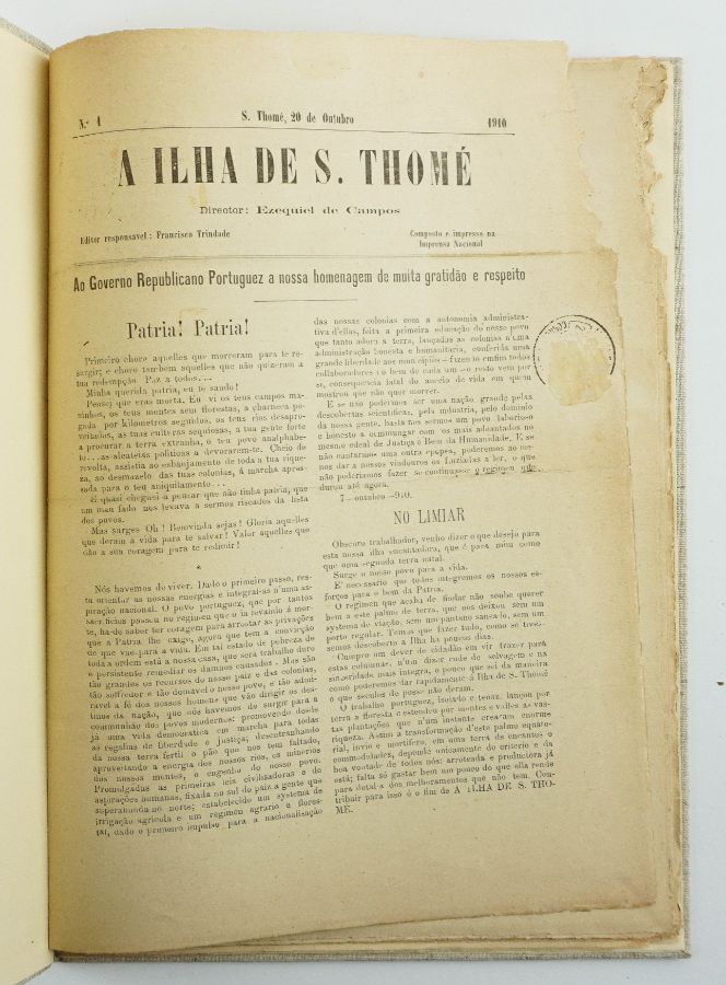 Raríssimo jornal republicano de São Tomé - 1910