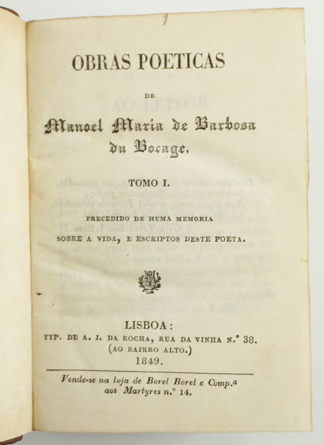 Obras Poeticas de Manoel Maria de Barbosa du Bocage.