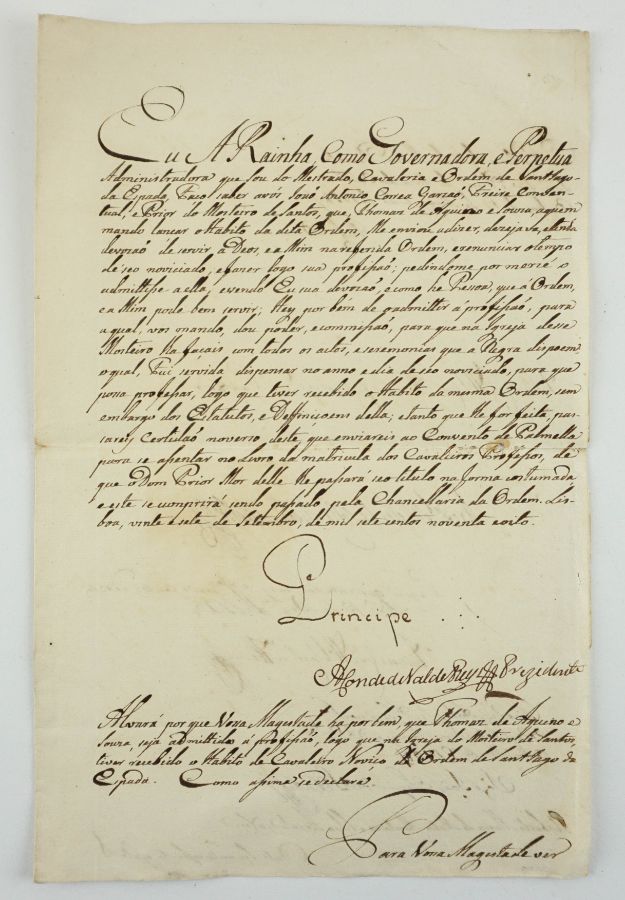 Manuscrito s/ papel, 1 bifólio, assinado