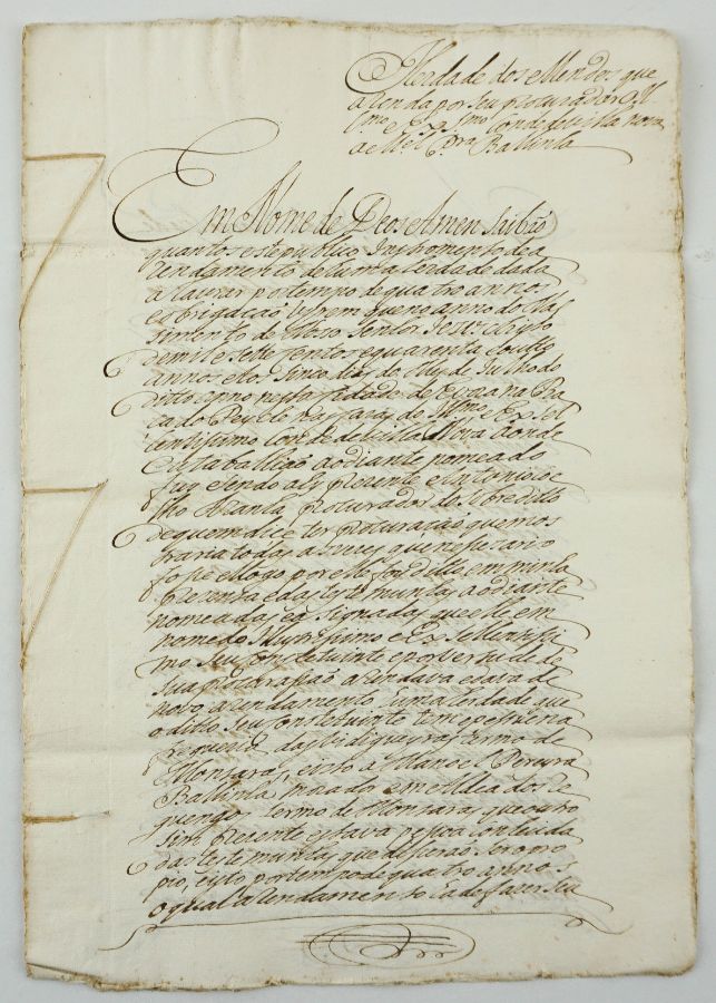 Manuscrito s/ papel, 2 bifólios cosidos, assinado com sinal público.