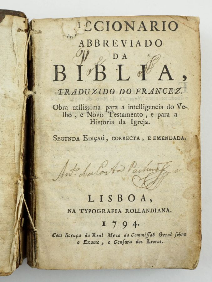 Diccionário Abreviado da Biblia - 1794