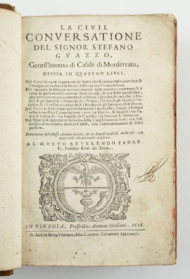 La Civil Convsersatione Del Signor Stefano Guazzo – edição de 1616