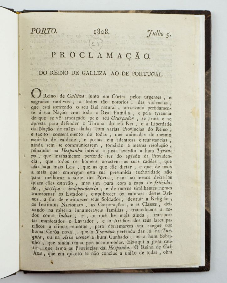 PROCLAMAÇÃO DO REINO DE GALLIZA AO DE PORTUGAL - 1808