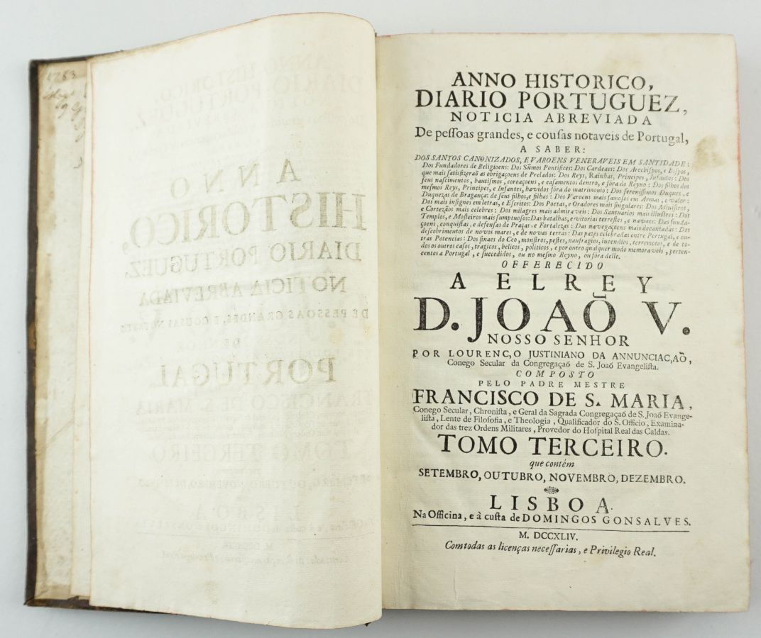 Anno Histórico Diário Portuguez – 1744 Tomo segundo e terceiro