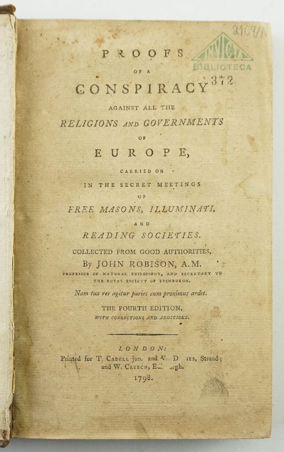 Um clássico do anti maçonismo e da contra-revolução (1798)