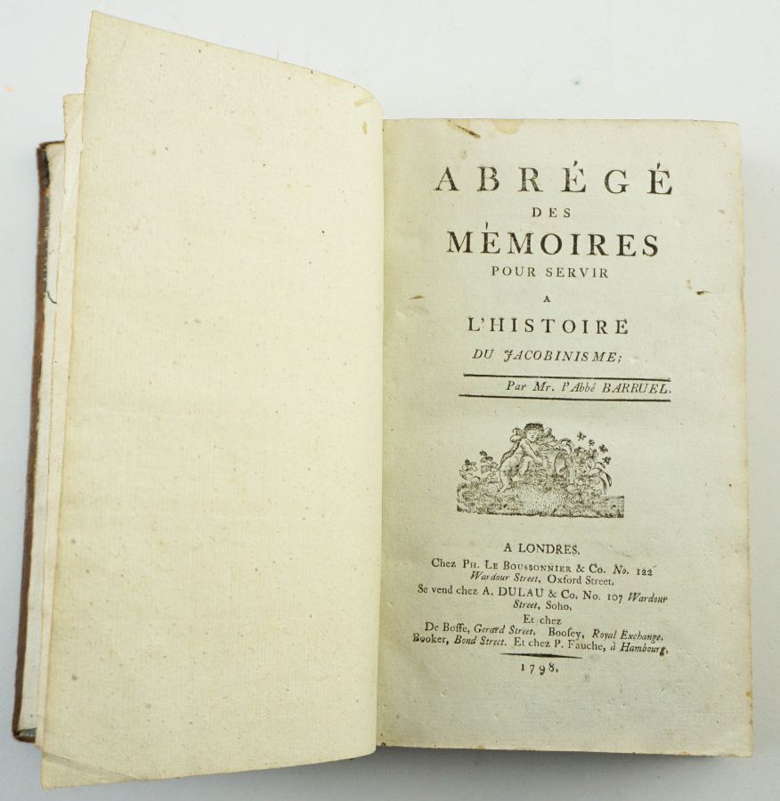 Rara 1ª edição de um clássico do pensamento contra-revolucionário e antimaçónico (1798)