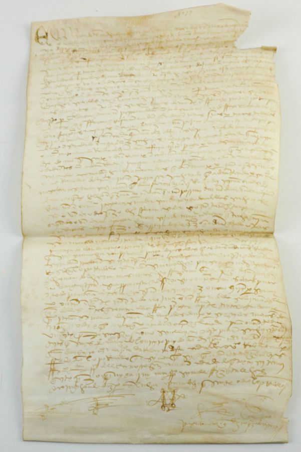Manuscrito s/ pergaminho 58 x 32 cm , assinado, sinal público