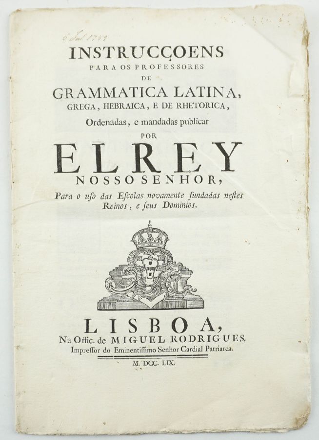 Interessante documento com ‘’ Instrucçoens para os Professores de Grammatica Latina,